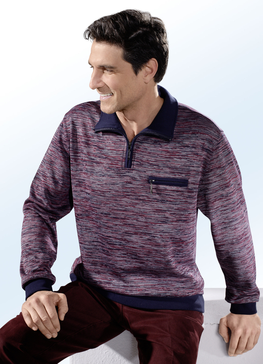 Shirts - Troyer mit kurzem Reißverschluss, in Größe 046 bis 062, in Farbe MARINE-BORDEAUX-ECRU Ansicht 1