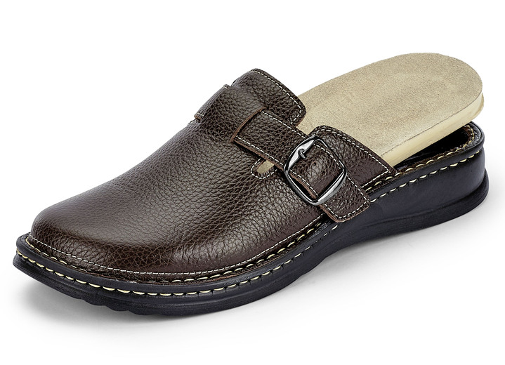 Hausschuhe - Mubb, bequeme Herren-Clogs, Weite H, mit herausnehmbarem Fußbett Ansicht 2 Hausschuhe - Mubb, bequeme Herren-Clogs, Weite H, mit herausnehmbarem Fußbett, in Größe 040 bis 046, in Farbe MOKKA Ansicht 2