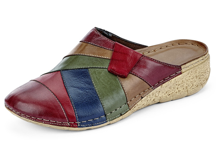 Sandaletten & Pantoletten - Gemini, klassische Damen-Clogs, Weite G, mit Gummizug, in Größe 036 bis 042, in Farbe BORDEAUX-MULTICOLOR