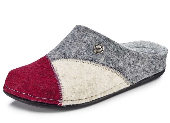Hausschuhe - Laurina, klassische Damen-Hausschuhe, Weite H, mit anatomisch geformtem Fußbett, in Größe 036 bis 042, in Farbe GRANATROT-ECRU-GRAU Ansicht 1
