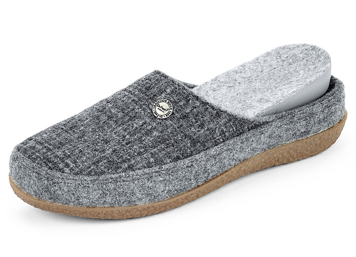- Pantoffel aus teilweise bedrucktem Wollfilz, in Größe 036 bis 042, in Farbe GRAU Ansicht 2