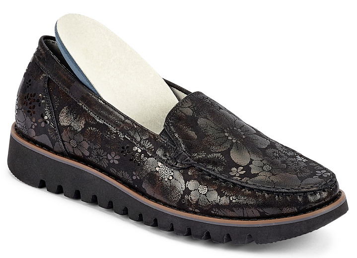 - Waldläufer Mokassin-Slipper mit zart glänzender Prägung, in Größe 4 1/2 bis 9, in Farbe SCHWARZ-BRAUN Ansicht 2