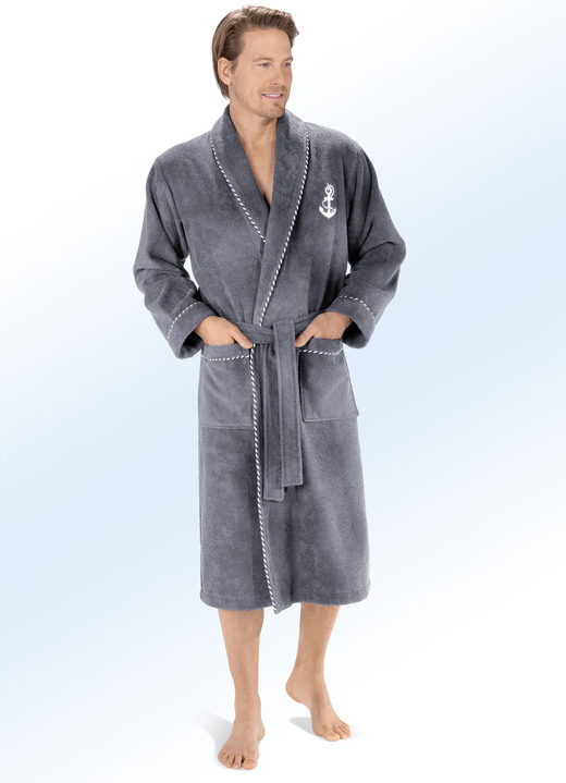 Bademäntel - Bademantel mit Anker-Stickerei, in Größe L (52/54) bis XXL (60/62), in Farbe MARINE Ansicht 2