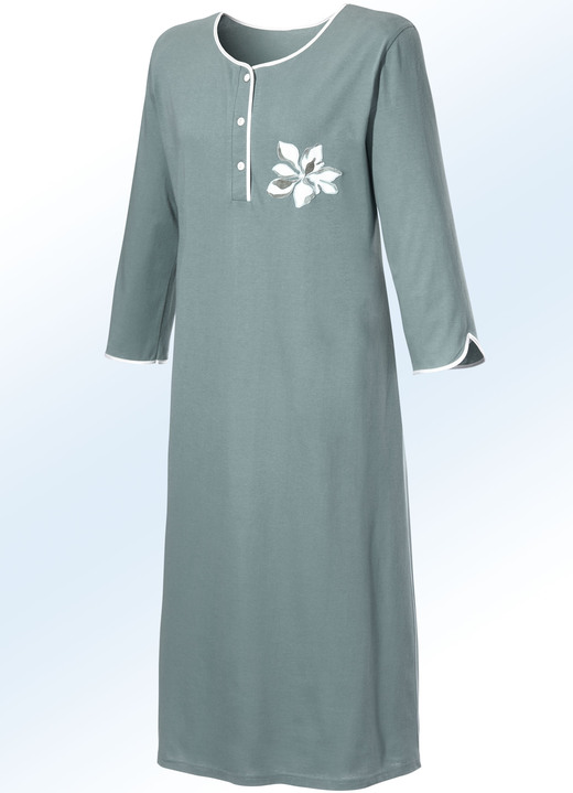 Langarm - Zweierpack Nachthemden, uni und allover dessiniert mit Knopfleiste Ansicht 7 Langarm - Zweierpack Nachthemden, uni und allover dessiniert mit Knopfleiste, in Größe 038 bis 056, in Farbe 1X ROYALBLAU, 1X WEISS-BUNT Ansicht 7