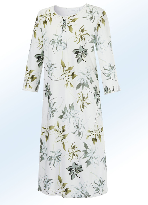 Langarm - Zweierpack Nachthemden, uni und allover dessiniert mit Knopfleiste Ansicht 9 Langarm - Zweierpack Nachthemden, uni und allover dessiniert mit Knopfleiste, in Größe 038 bis 056, in Farbe 1X ROYALBLAU, 1X WEISS-BUNT Ansicht 9