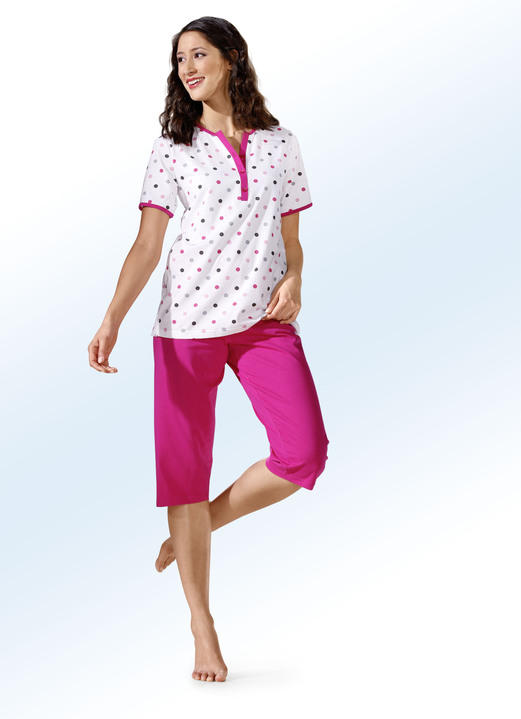 Damenmode - Zweierpack Schlafanzüge mit Pünktchen, lang- und kurzarm, in Größe 036 bis 058, in Farbe ECRU-MARINE Ansicht 4