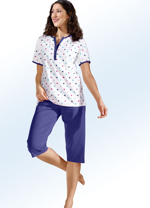 Schlafanzüge & Shortys - Zweierpack Schlafanzüge mit Pünktchen, lang- und kurzarm, in Größe 036 bis 058, in Farbe ECRU-MARINE Ansicht 2