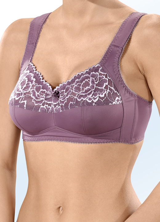 Wäsche - BH mit farbharmonischer Elastikspitze, in Größe 080 bis 110, in Cup B, in Farbe MAUVE Ansicht 1