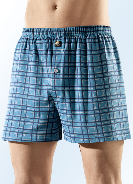 Pants & Boxershorts - Viererpack Boxershorts, kariert, in Größe 005 bis 016, in Farbe 2X PETROL-MARINE-GRAU, 2X MARINE-PETROL-GRAU