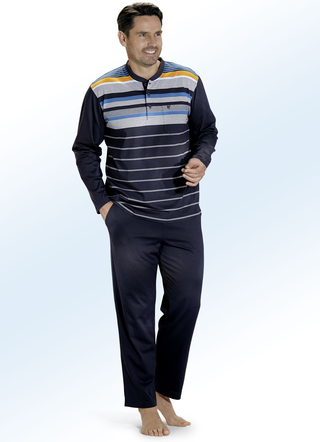 Hajo Klima Komfort Schlafanzug mit Knopfleiste und garngefärbtem Ringeldessin