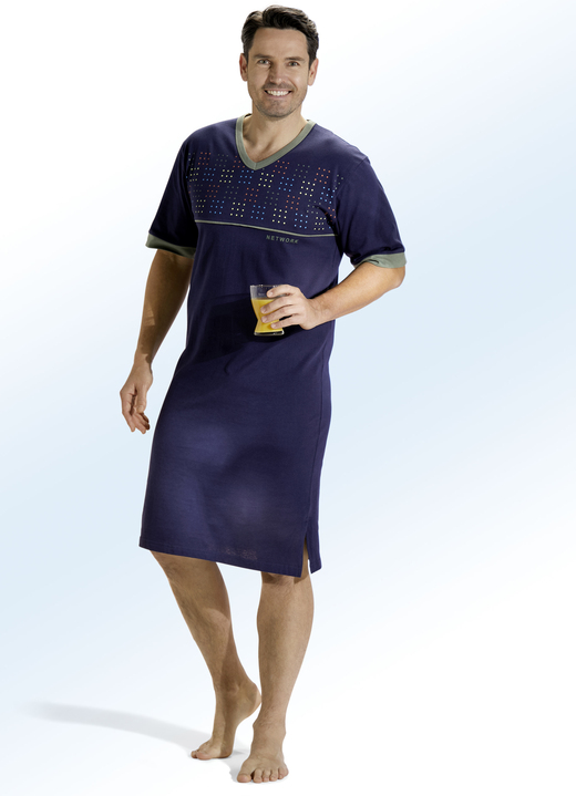 Nachthemden - Nachthemd mit V-Ausschnitt ud Druckdessin, in Größe 048 bis 060, in Farbe MARINE-BUNT