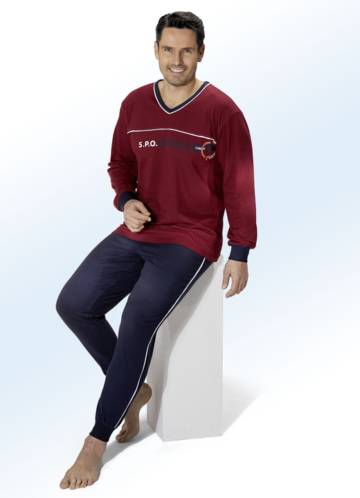 - Zweierpack Schlafanzüge im Vorteilspack mit V-Ausschnitt, in Größe 046 bis 062, in Farbe 1X PISTAZIE-ANTHRAZIT, 1X BORDEAUX-MARINE Ansicht 2