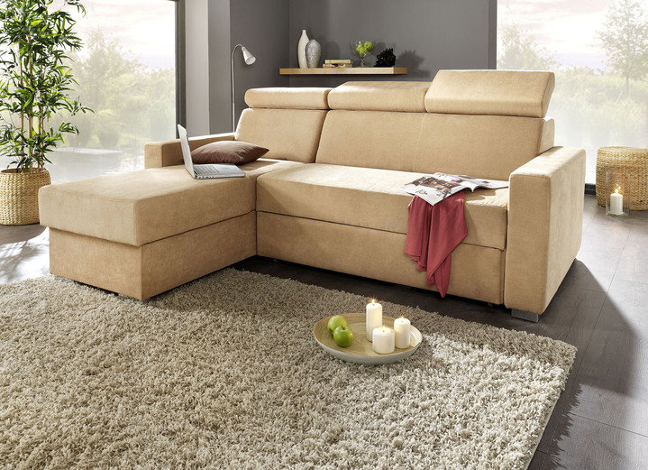Polsterecken - Polstermöbel mit Bettfunktion und verstellbaren Kopfstützen, in Farbe BEIGE, in Ausführung Polsterecke mit Bettfunktion und Bettkasten Ansicht 1