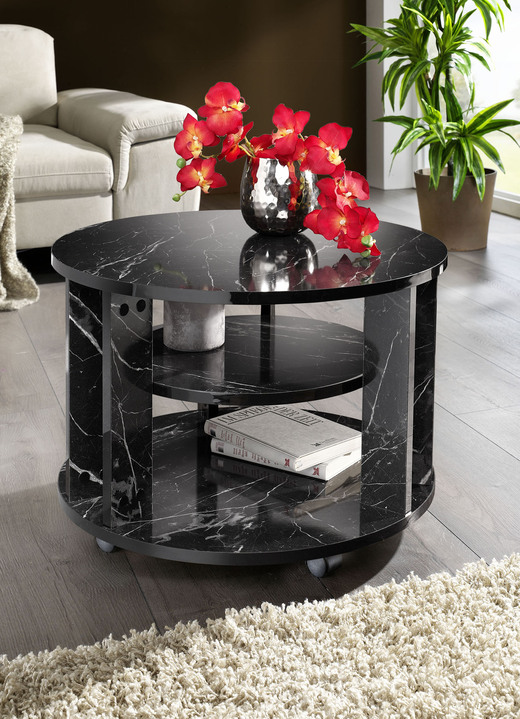 Couchtische - Couchtisch mit 2 Ablageflächen und 4 Rollen, in Farbe WEISS-SCHWARZ Ansicht 6