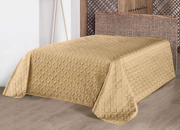 - Hochwertige Tagesdecke mit wunderschöner Stickerei, in Größe 873 (für Einzelbett, 140x210 cm) bis 914 (für Doppelbett, 270x210 cm), in Farbe BEIGE Ansicht 1