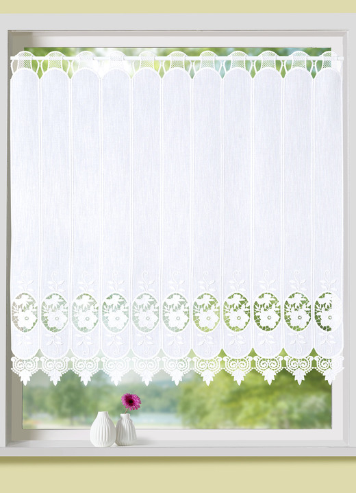 Klassisch - Kurzstore mit Blumen in Macramé-Spitze Ansicht 2 Klassisch - Kurzstore mit Blumen in Macramé-Spitze, in Größe 823 (35x120 cm) bis 890 (90x225 cm), in Farbe WEISS Ansicht 2