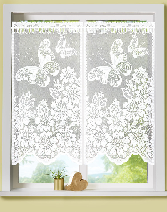 Klassisch - Wunderschöner Fenster- und Türbehang, in Größe 309 (Fensterbehang, 2er-Set, H 80xB40 cm) bis 329 (Türbehang, H180xB60 cm), in Farbe WEIß Ansicht 1