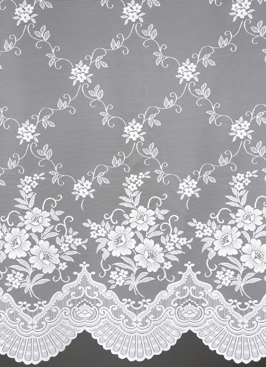 - Seitenschal-Garnitur und Raffhalter mit Blüten-Dessinierung, in Größe 365 (145x130 cm) bis 899 (2er-Pack Raffhalter, 70 cm), in Farbe WEISS Ansicht 2