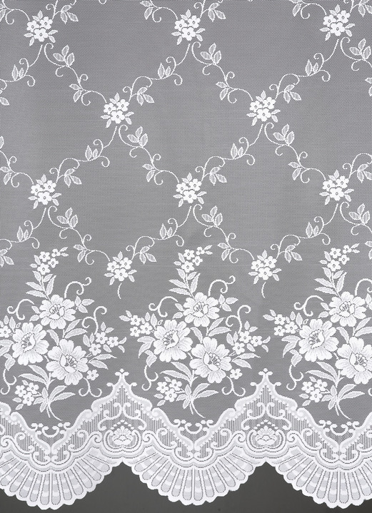 - Kurzstore und Querbehang mit Blüten-Dessinierung, in Größe 665 (Querbehang 32x145 cm) bis 892 (Kurzstore 80x205 cm), in Farbe WEISS Ansicht 2