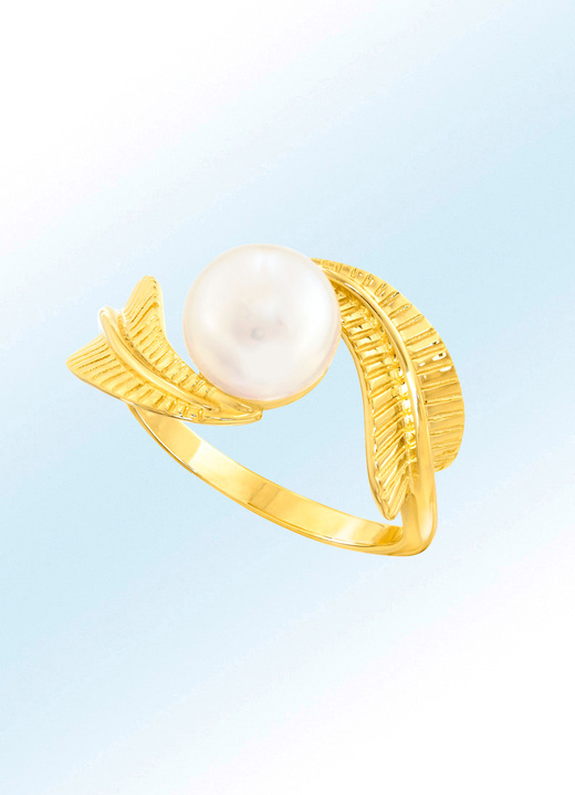 Ringe - Vergoldeter Damenring mit Muschelkernperle, in Größe 160 bis 220, in Farbe