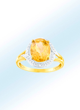 Damenring mit echt Citrin und Diamanten