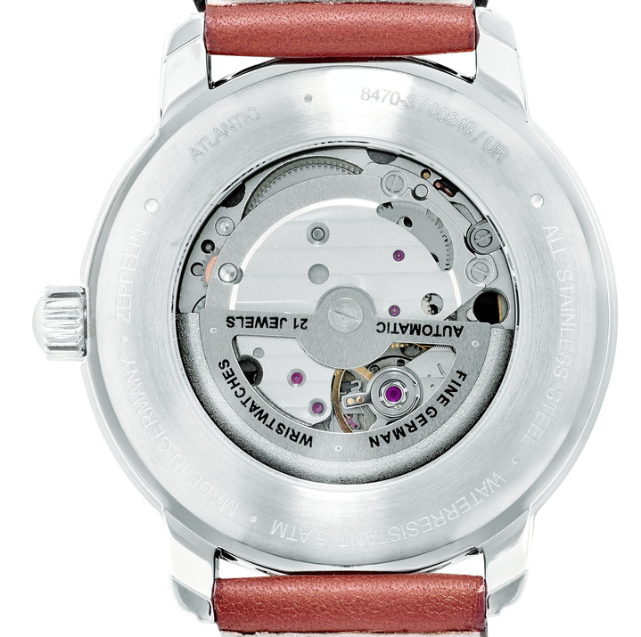 Mechanikuhren / Automatikuhren - Zeppelin-Automatik-Herrenuhr mit Edelstahlgehäuse und Lederband, in Farbe  Ansicht 3