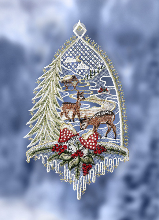 Fensterbild Rehe Aus Echter Plauener Spitze Fensterdekorationen Bader