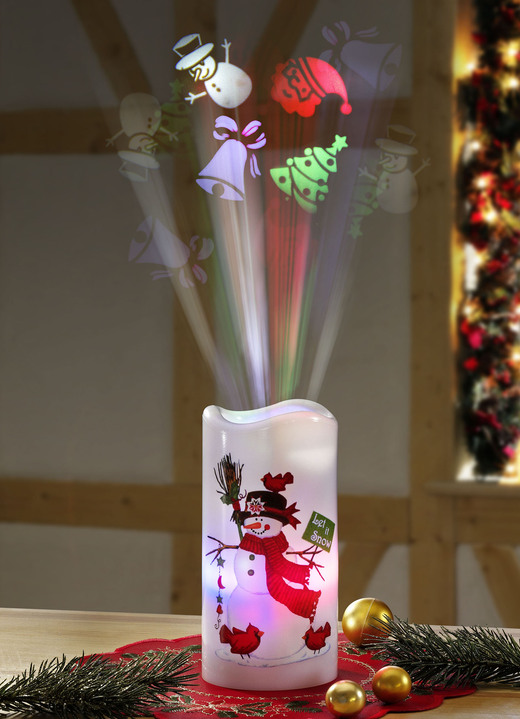 Weihnachtliche Dekorationen - Batteriebetriebene LED-Kerze mit Projektor, in Farbe WEISS Ansicht 1