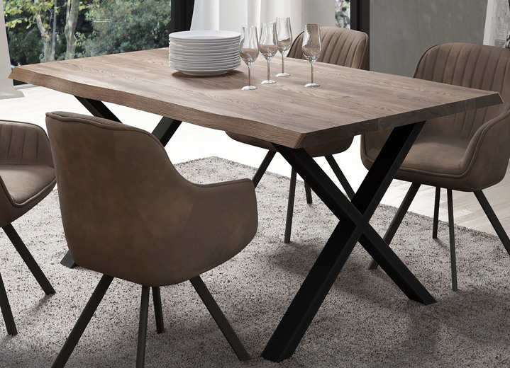 - Esstisch mit Tischplatte aus geöltem, massivem Eichenholz, in Farbe EICHE DUNKEL Ansicht 1