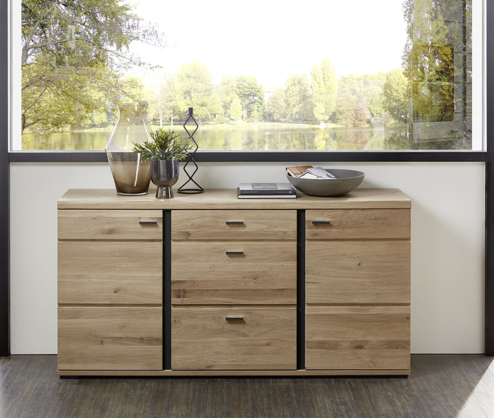 - Sideboard mit Massivholz Fronten, in Farbe EICHE-SCHWARZ