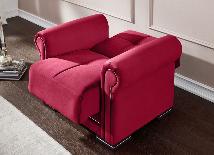 Polstergruppen - Polstermöbel auf stabilem Holzgrundgestell mit Funktion, in Farbe ROT, in Ausführung Sessel Ansicht 2