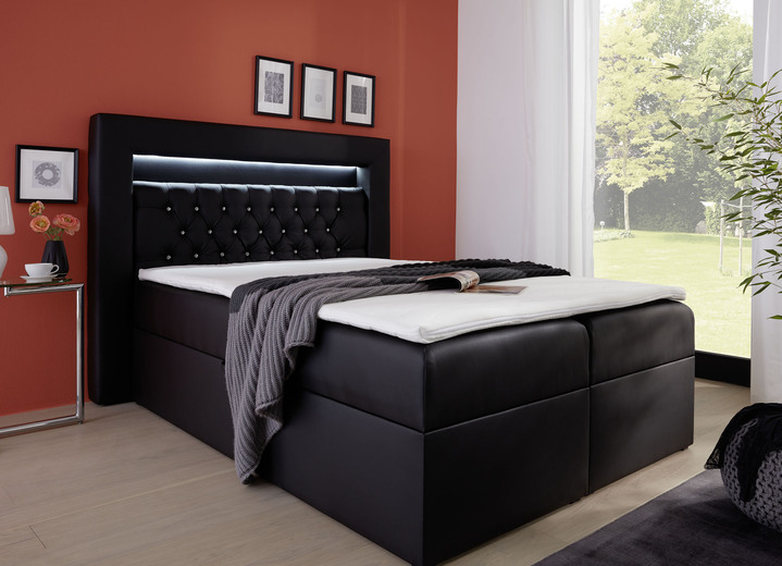 Boxspringbetten - Boxspringbett mit LED-Beleuchtung, Bettkasten und Topper, in Farbe SCHWARZ Ansicht 1