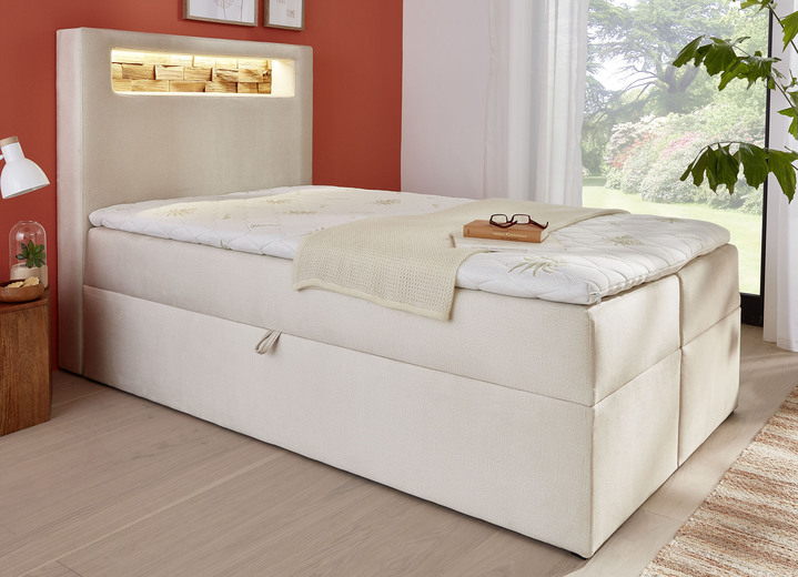 - Boxspringbett mit mehrfarbig einstellbarer LED-Beleuchtung, in Farbe BEIGE Ansicht 1