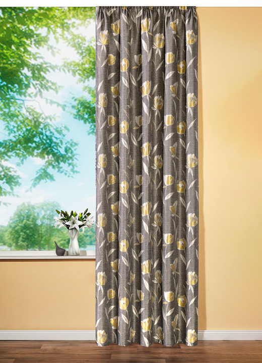 Klassisch - Übergardine mit Glanzeffekt und Universalschienenband, in Größe 358 (H145xB140 cm) bis 456 (H245xB140 cm), in Farbe TAUPE Ansicht 1