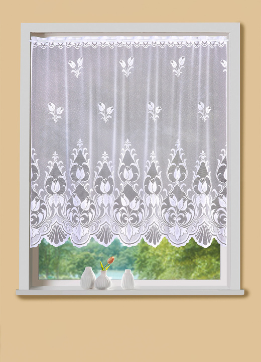Klassisch - Kleinfenster-Store mit Stangendurchzug, in Größe 120 (H80xB100 cm) bis 125 (H100xB150 cm), in Farbe WEIß Ansicht 1