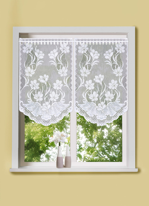Klassisch - Fenster- und Türbehang mit Stangendurchzug, in Größe 309 (2x Fensterbehang, H 80xB40 cm) bis 329 (1x Türbehang, H180xB60 cm), in Farbe WEIß