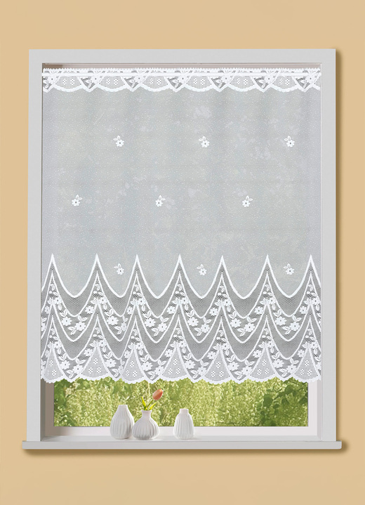 Klassisch - Wundervoller Kleinfenster-Store mit Stangendurchzug, in Größe 879 (H80xB105 cm) bis 899 (H100xB190 cm), in Farbe WEIß Ansicht 1