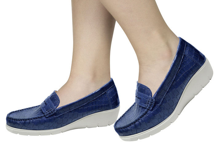 SALE % - Echt Leder Mokassin mit Aloe Vera Einlegesohle, in Größe 036 bis 042, in Farbe BLAU Ansicht 1