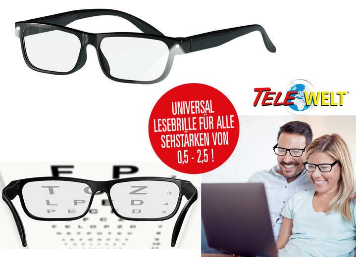 - Lesebrille für alle Sehstärken von 0,5-2,5, in Farbe SCHWARZ, in Ausführung LED-Lesebrille Ansicht 1