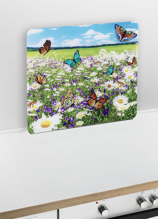 Haushaltshelfer - Wandblende aus Glas mit Sommerwiesen-Motiv, in Farbe SOMMERWIESE