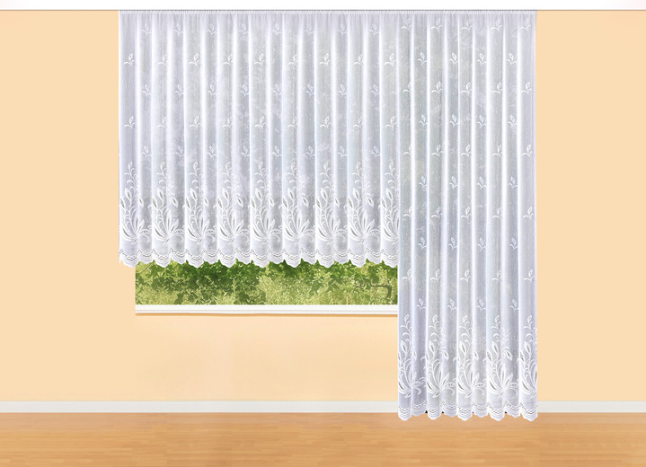 - Bezaubernder Blumenfenster-Store mit Automatikfaltenband, in Größe 140 (H120xB300 cm) bis 174 (H160xB600 cm), in Farbe WEISS Ansicht 1
