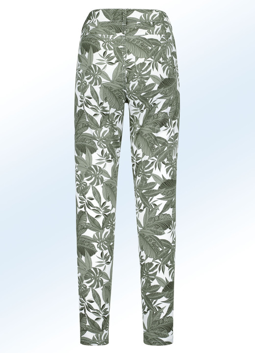 Hosen - Hose in trendiger Blätter-Dessinierung Ansicht 7 Hosen - Hose in trendiger Blätter-Dessinierung, in Größe 017 bis 052, in Farbe JEANSBLAU-WEISS Ansicht 7