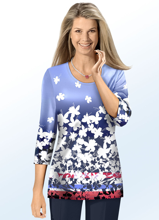 Pullover & Strickmode - KLAUS MODELLE Pullover mit Inkjet-Druck, in Größe 040 bis 054, in Farbe BLAU-WEISS-MULTICOLOR