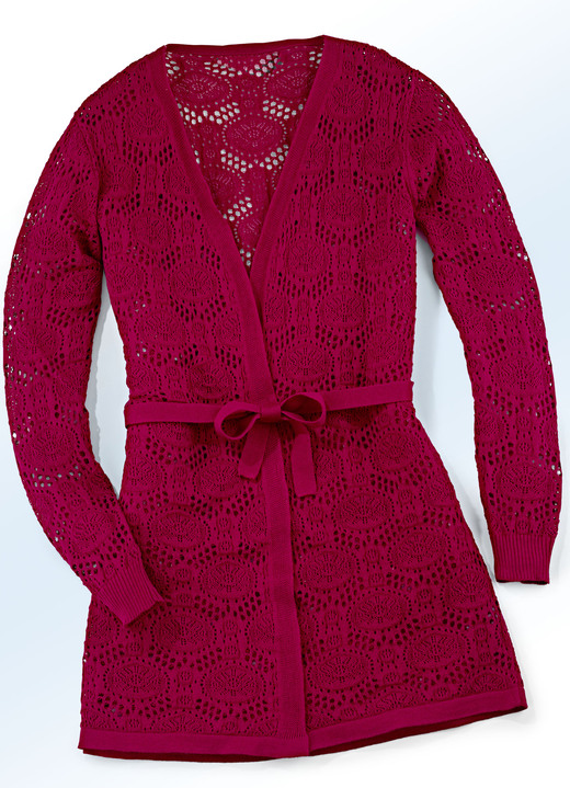 Strickjacken - Long-Strickjacke mit Bindegürtel  , in Größe 038 bis 052, in Farbe ROT Ansicht 1