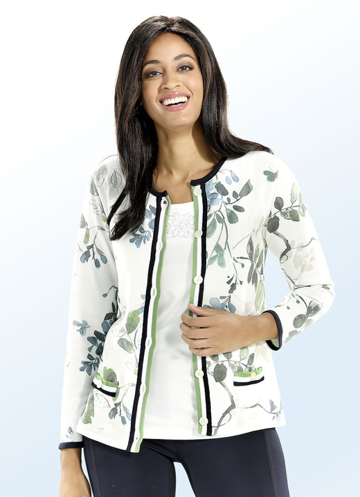 Strickjacken - Strickjacke mit Floraldruck, in Größe 038 bis 054, in Farbe ECRU-MULTICOLOR Ansicht 1