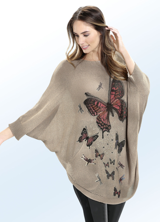 Strick-Tunika mit Schmetterling-Motivdrucken