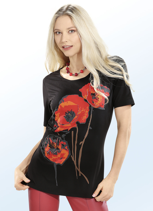 Shirts - Shirt mit Motiv-Druck in 2 Farben, in Größe 034 bis 044, in Farbe SCHWARZ