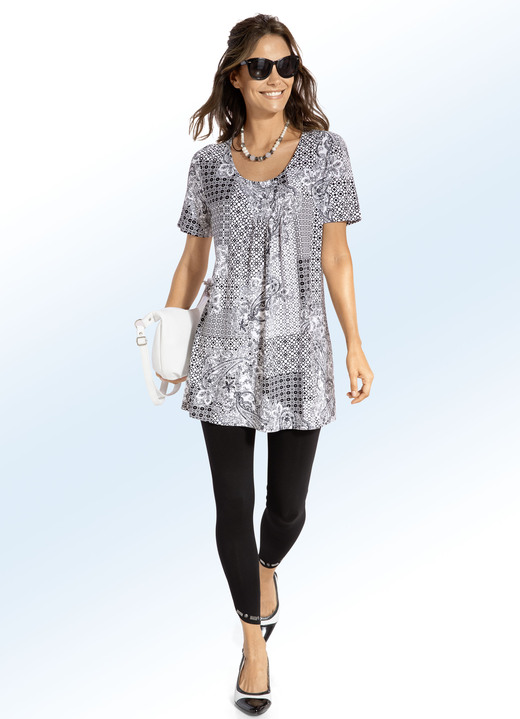 Kurzarm - Longshirt mit Faltenlegung in 3 Farben, in Größe 038 bis 056, in Farbe MINT-WEISS Ansicht 4