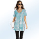 Kurzarm - Longshirt mit Faltenlegung in 3 Farben – Farbe MINT-WEISS – Ansicht 2 Kurzarm - Longshirt mit Faltenlegung in 3 Farben, in Größe 038 bis 056, in Farbe ROYALBLAU-WEISS – Farbe MINT-WEISS – Ansicht 2