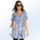 Kurzarm - Longshirt mit Faltenlegung in 3 Farben – Farbe ROYALBLAU-WEISS – Ansicht 1 Kurzarm - Longshirt mit Faltenlegung in 3 Farben, in Größe 038 bis 056, in Farbe ROYALBLAU-WEISS – Farbe ROYALBLAU-WEISS – Ansicht 1